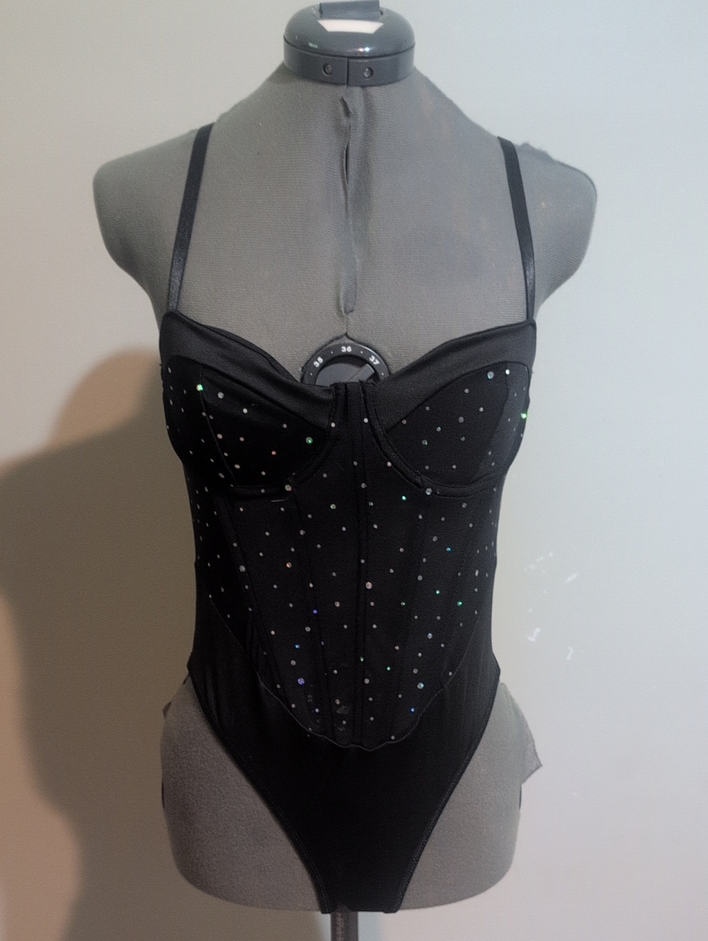 Black Embellished Bustier Bodysuit